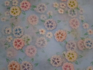 Vintage Fabric Flocked 4 Plus Yards Blue Sheer With Flowers