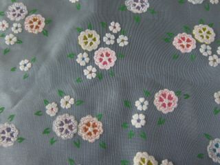 Vintage Fabric Flocked 4 plus yards Blue Sheer with Flowers 3
