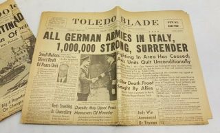 May 2,  1945 Germans Surrender Newspaper/ August 14,  1945 World War Ii Ended
