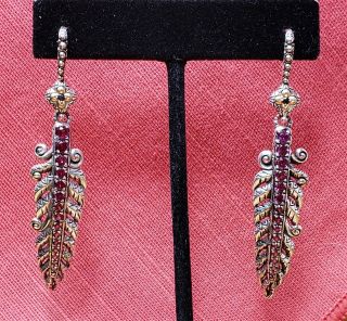Barbara Bixby Sterling 18k Garnet Drop Earrings Rose Gold Lotus Fine 925