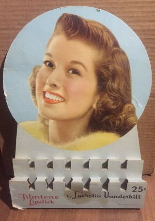 Vintage Lucretia Vanderbilt Filmtone Lipstick Display Sign Advertising - Rare -