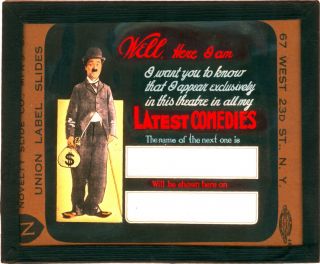 Charlie Chaplin Antique Movie Theater Promotional Ad Glass Slide