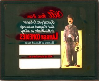 CHARLIE CHAPLIN ANTIQUE MOVIE THEATER PROMOTIONAL AD GLASS SLIDE 2