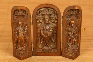 Old Boxwood Hand Carved God Of Longevity Wealthy Statue Figure Box Collectable