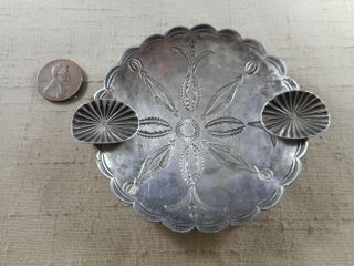 Fred Harvey Era Silver Navajo Ashtray With Stamped Designs