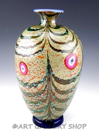 Vintage Murano Italy Art Glass Signed Franco Moretti 9.  5 " Tall Polychrome Vase