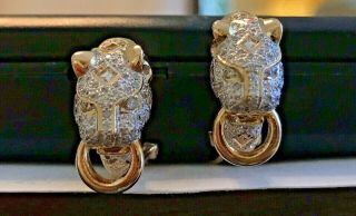 Le Vian 18k Gold Vintage Rare Panther Diamond Ladies Earrings