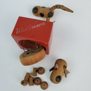 Vintage Wooden Wakouwa Puppy Dog Bowing Push Toy /