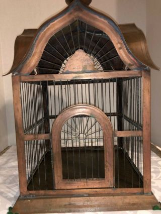 Vintage Copper Victorian Bird Cage Table Top Decorative,  Door,  Removable Tray