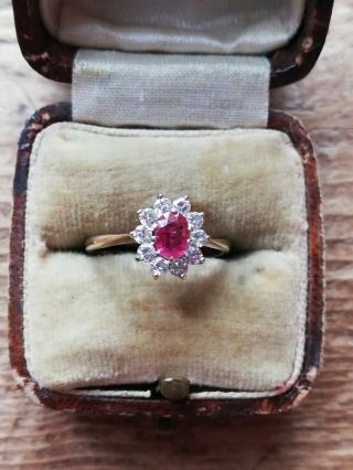 Vintage Yellow Gold Ruby And Diamond Cluster Ring