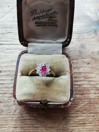 Vintage Yellow Gold Ruby and diamond Cluster Ring 3