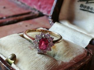 Vintage Yellow Gold Ruby and diamond Cluster Ring 5