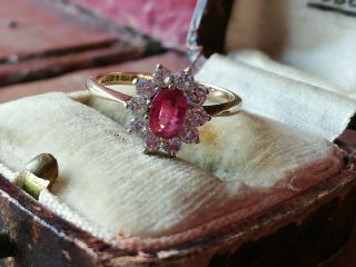Vintage Yellow Gold Ruby and diamond Cluster Ring 6