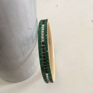 Vintage Art Deco Celluloid Rhinestone Green Black White Bracelet Bangle Sparkly