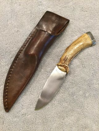 Walter L.  Kneubuhler Vintage Custom Made Stag Hunting Knife W/sheath