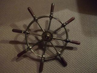 Scottish Brass Ships Wheel Turned Wood Handles Brown Bros Rosebank Ironworks 24 "