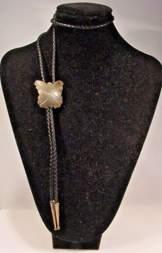 VINTAGE ANDY MARION NAVAJO HAND WROUGHT STERLING BUTTERFLY BOLO TIE 2