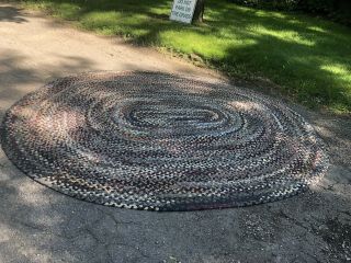 Gorgeous Antique American Hand Made Braided Rag Rug Round Oval 81.  5 
