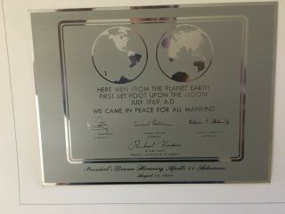 RARE NASA Apollo 11 Lunar Plaque - President Nixon Dinner on 8/13/69 11