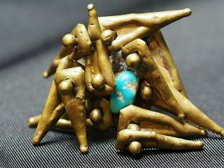 Tres Chic Vintage,  Reticulated Pal Kepenyes Signed Bronze Ring With Turquoise