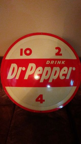 Vintage 1950s 36 " Dr Pepper Soda Pop Bottle Cap Metal Sign 10 2 4 Rare