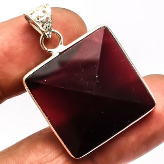 Faceted Red Garnet Pendant 925 Sterling Silver Jewelry Ethnic Jewelry Sz1.  48 "