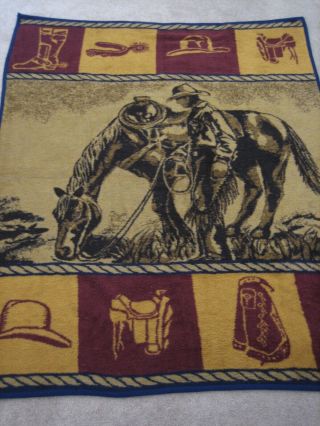 Vintage San Marcos Western Cowboy Vaquero Blanket Horse Throw Frazada 60 X 80