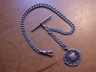 Lovely Antique Hallmarked Sterling Silver Albert Watch Chain With Fob