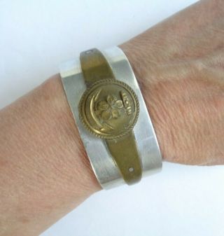 Antique Wwii Navy Trench Art Aluminum Cuff Bracelet Anchor With Dogwood Flower