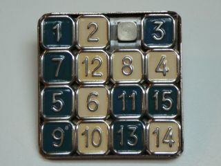 Vintage Antique Imp Metal Slide Sliding 15 Number Math Puzzle Game Case