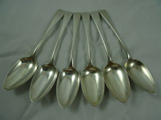Fine 18th Century,  Set X 6 Silver Dessert Spoons,  1791 - 4,  215gm ` Courage`