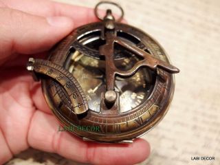 Personalized Brass Compass Sundial Push Button Vintage Navy Maritime Direction