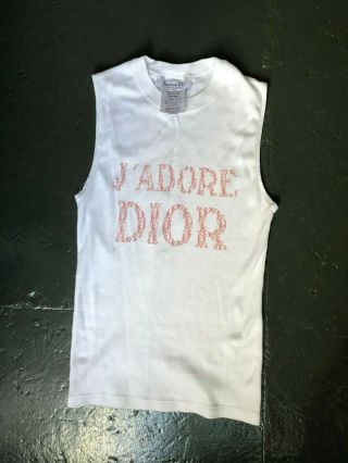 Christian Dior White & Pink Trotter Jadore Dior Logo Print Sleeveless Tank Top