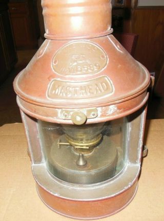 Vintage Tung Woo Lantern Maritime Copper Oil Wick Hanging Lamp Masthead