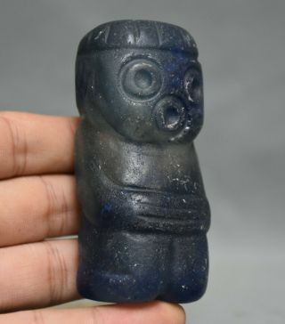8CM Ancient Hongshan Culture Old Blue Crystal Hand Carved Sun God Man Sculpture 2