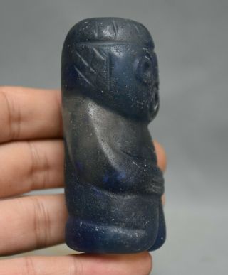 8CM Ancient Hongshan Culture Old Blue Crystal Hand Carved Sun God Man Sculpture 3