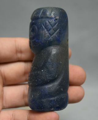 8CM Ancient Hongshan Culture Old Blue Crystal Hand Carved Sun God Man Sculpture 4