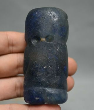 8CM Ancient Hongshan Culture Old Blue Crystal Hand Carved Sun God Man Sculpture 5