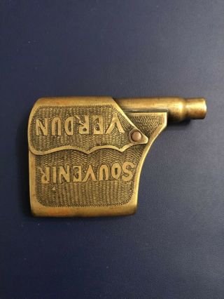 Antique trench WWI cigarette lighter,  Brass.  Shape of the pistol 4