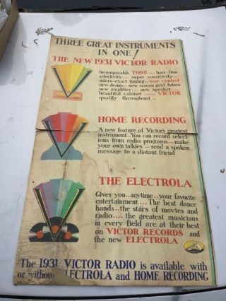 Antique 1931 Large Lithograph Advertising Poster Sign Rca Victor Radio Electrola