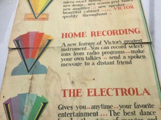 Antique 1931 Large Lithograph Advertising Poster Sign RCA Victor Radio Electrola 4