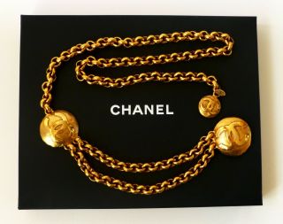 Rare Chanel Gold - Plated Medallion Logo Adjustable - Length Belt - Authentic