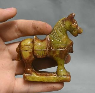 3 " Old China Natural Jade Carved Dynasty Palace Stand Horse Success Statue