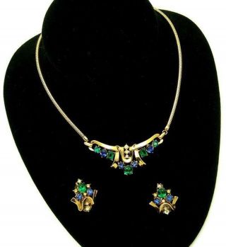 Crown Trifari Jeweled Symphony Pat Pend Necklace Earrings Set 26