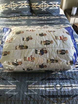 Vintage Ralph Lauren Blue Striped Teddy Bear Queen Comforter