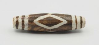 Antique Pumtek Diamond Eye Pattern Etched Petrified Wood Asia Heirlooms Bead
