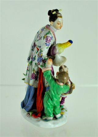 MEISSEN RARE FIGURINE CHINESE LADY WITH PARROT & TWO CHILDREN NO:2678 6