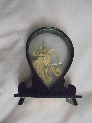 Vintage Oriental Chinese/japanese Cork Carving Diorama Glass And Wood