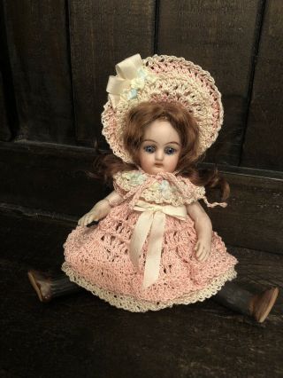 Rare 5.  5” Simon Halbig French Market All Bisque Mignonette Doll Black Stockings 6