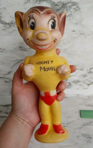 Vintage 1950s Mighty Mouse 9 " Rubber Figurine Doll Squeeze Toy,  Terryton No Cape